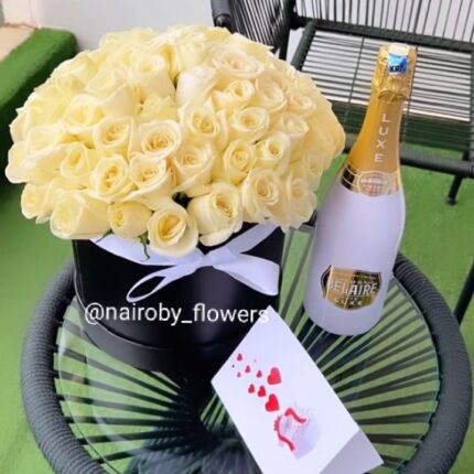 BELAIRE LUXE CHAMPAGNE & WHITE ROSES BOX