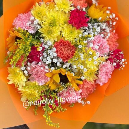 SUNFLOWERS, CARNATIONS & CHRYSANTHEMUMS BOUQUET