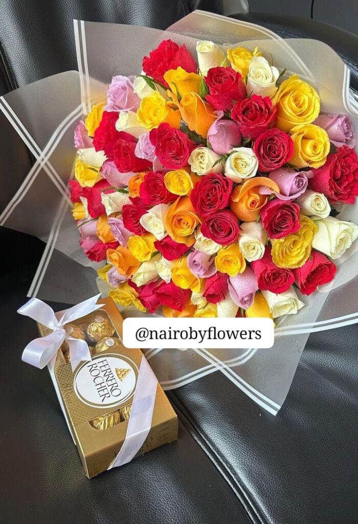 80 COLORFUL ROSES WITH CHOCOLATE