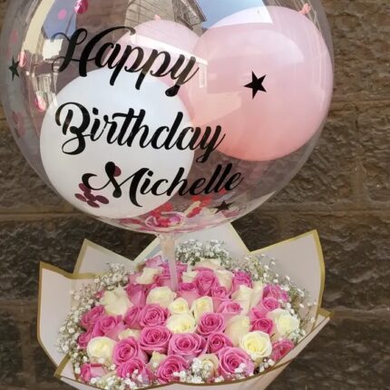 BUBBLE BALLOON & ROSES BOUQUET