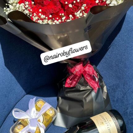 MOET CHAMPAGNE, FERRERO CHOCOLATES & RED ROSES