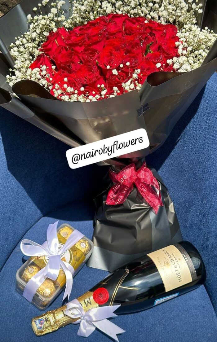 MOET CHAMPAGNE, FERRERO CHOCOLATES & RED ROSES