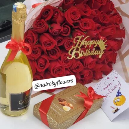 CARMELA SPARKLING WINE, CHOCOLATE & RED ROSES WITH A TOPPER