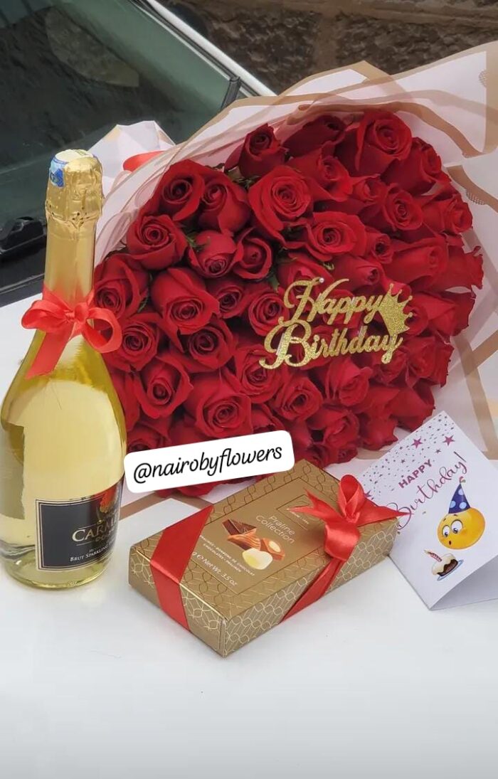 CARMELA SPARKLING WINE, CHOCOLATE & RED ROSES WITH A TOPPER