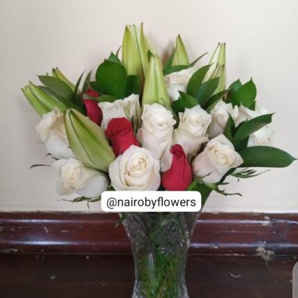 VASE OF LILIES & ROSES