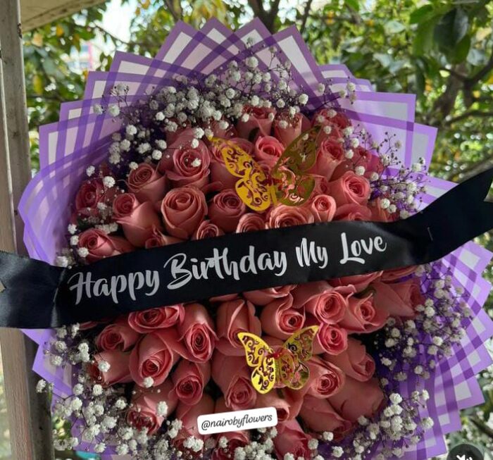 PINK ROSES WITH CUSTOMIZED RIBBON & DEMURE WRAPPING