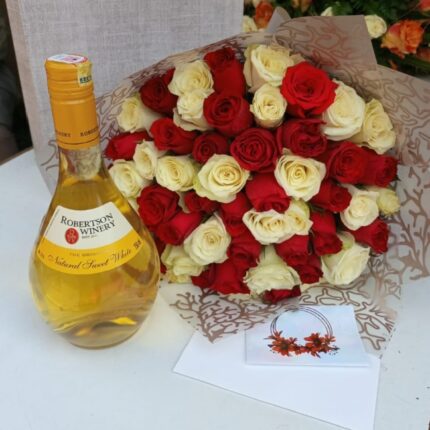 WHITE ROBERTSON WINE & 40 MIXED ROSES