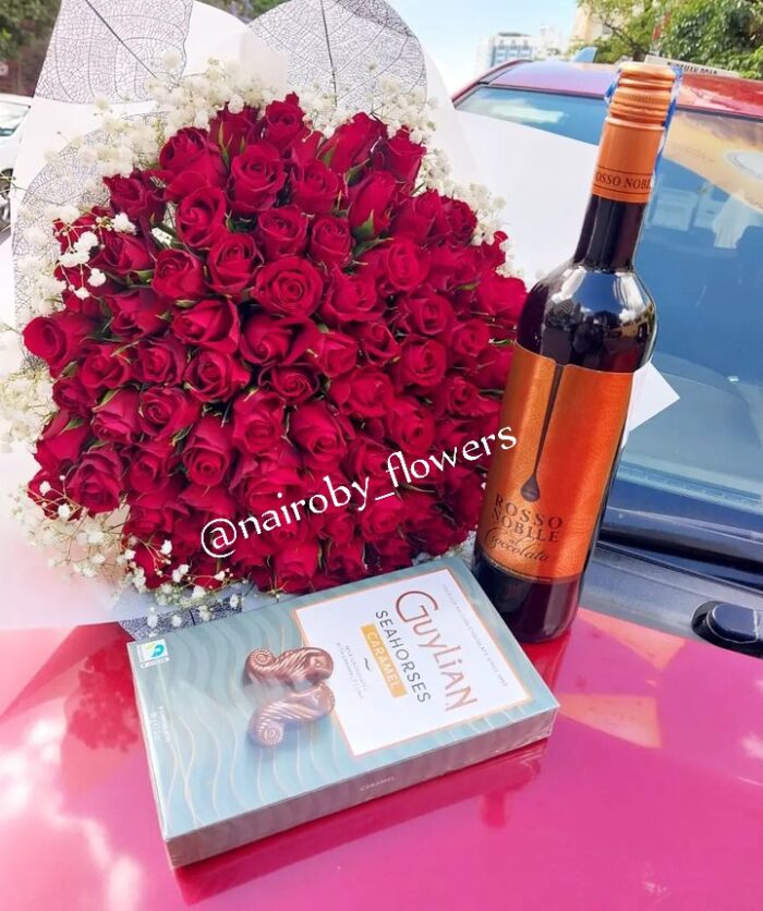 80 RED ROSES,ROSSO NOBILE WINE & GUYLIAN CHOCOLATE