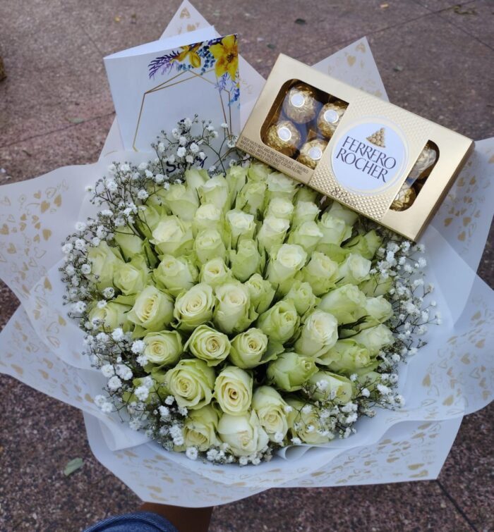 WHITE ROSES & FERRERO CHOCOLATES