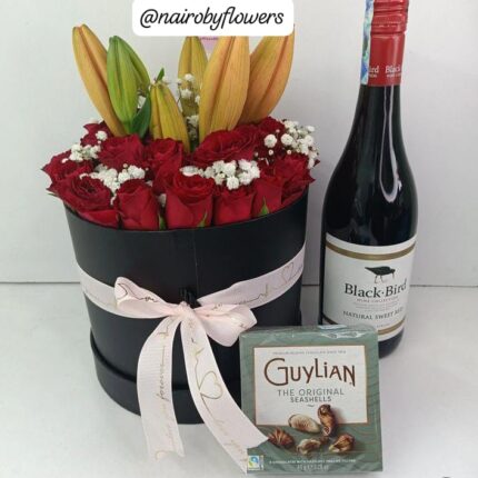 LILY-ROSE HAT BOX,BLACKBIRD RED WINE & GUYLIAN CHOCOLATE