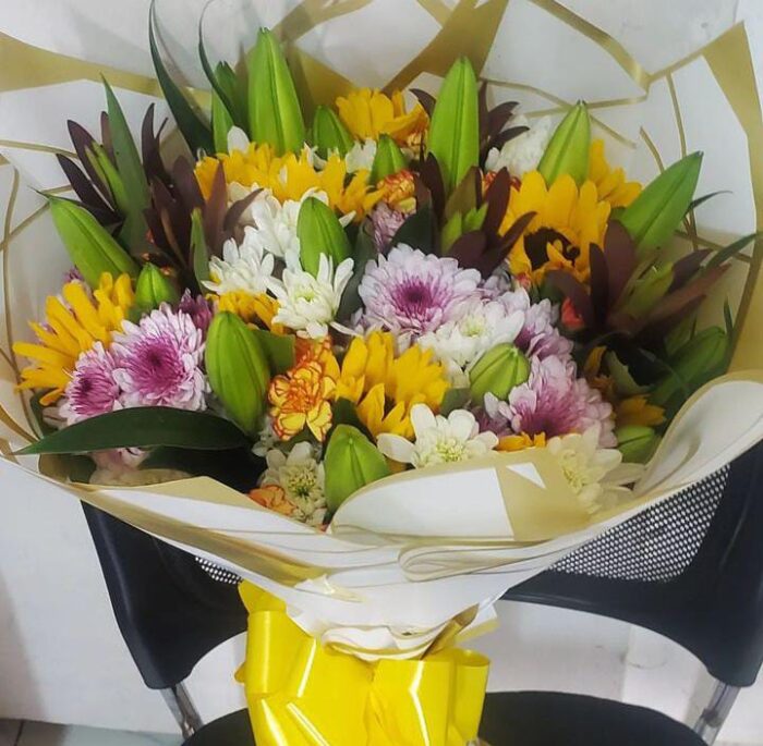 SUNFLOWERS,LILIES, CHRYSANTHEMUMS & FILLERS