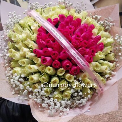 AMANDA 100 BOUQUET WITH BABY BREATH RIM