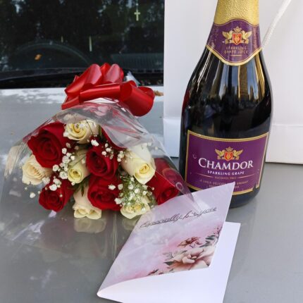 DOZEN ROSES & NON-ALCOHOLIC WINE