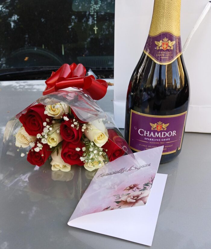 DOZEN ROSES & NON-ALCOHOLIC WINE