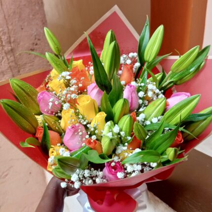 LILIES BLOOMS & ROSES BOUQUET