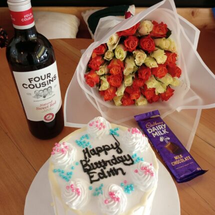CAKE,WINE,ROSES & CHOCOLATE