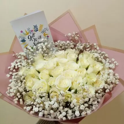 40 ROSES WITH BABY BREATH RIM