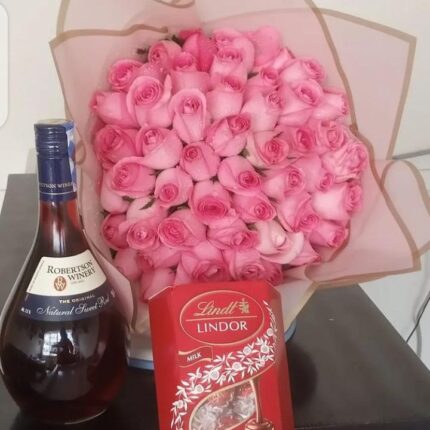 PINK ROSES, ROBERTSON WINE & LINDT CHOCOLATE