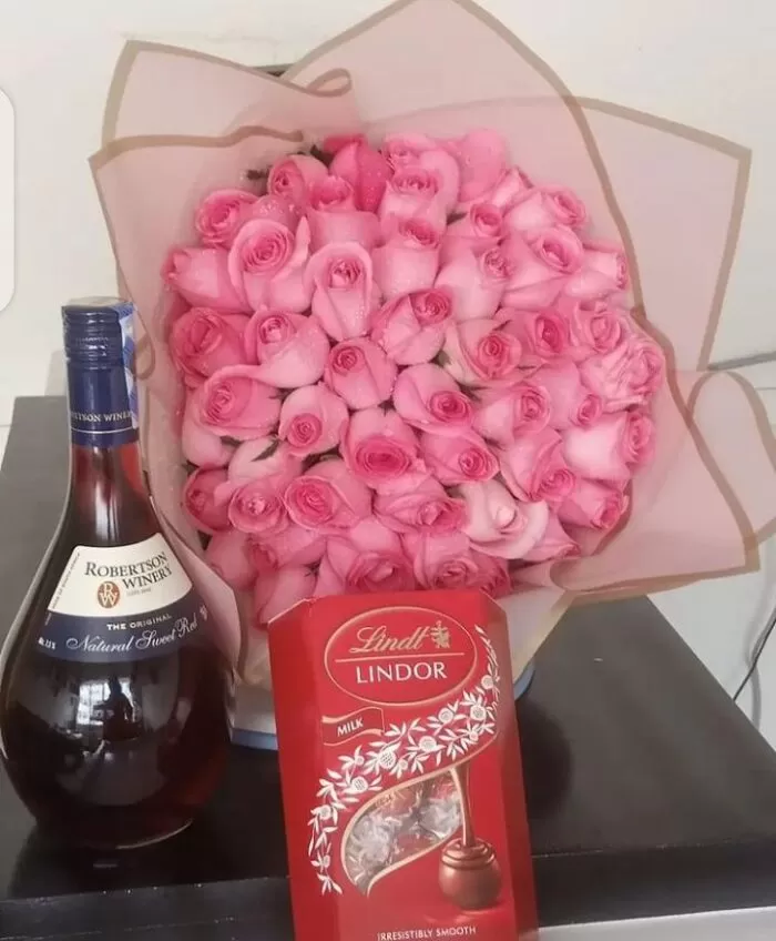 PINK ROSES, ROBERTSON WINE & LINDT CHOCOLATE