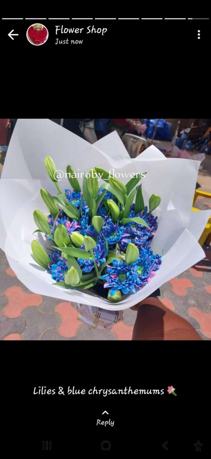 LILIES & BLUE CHRYSANTHEMUMS