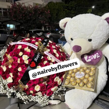 200 ROSES,LARGE TEDDY BEAR & 24 FERRERO CHOCOLATES