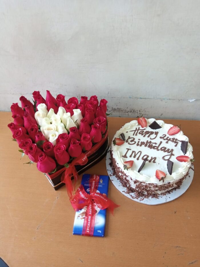 CAKE,LINDT CHOCOLATE & HEART BOX ROSES