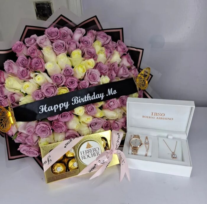 JEWELRY SET, 60 ROSES & 8 FERRERO CHOCOLATES