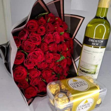 DROSTDY HOF WINE, FERRERO CHOCOLATES & RED ROSES