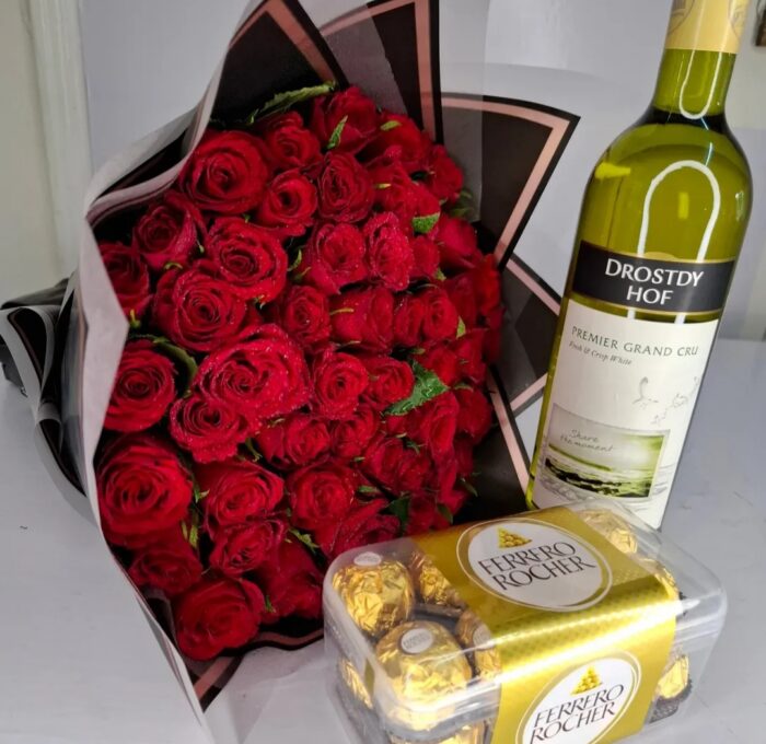 DROSTDY HOF WINE, FERRERO CHOCOLATES & RED ROSES