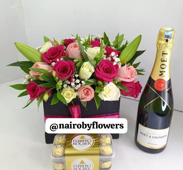 MOET CHAMPAGNE, TROPICAL FLOWER BOX & FERRERO CHOCOLATES