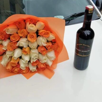 PIERRE MARCEL WINE & 40 MIXED ROSES