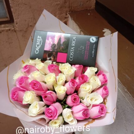 CHOCOLATE & PINK AND WHITE ROSES