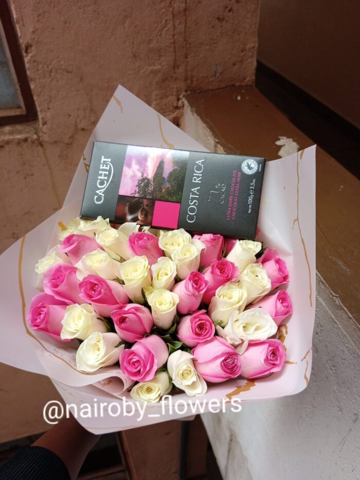 CHOCOLATE & PINK AND WHITE ROSES