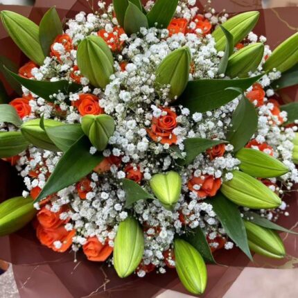 COLORFUL ORANGE ROSES & LILIES