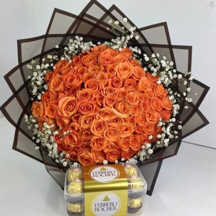 60 ORANGE ROSES & 16 FERRERO CHOCOLATES