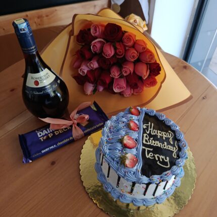 CAKE,WINE,FLOWERS & CHOCOLATE