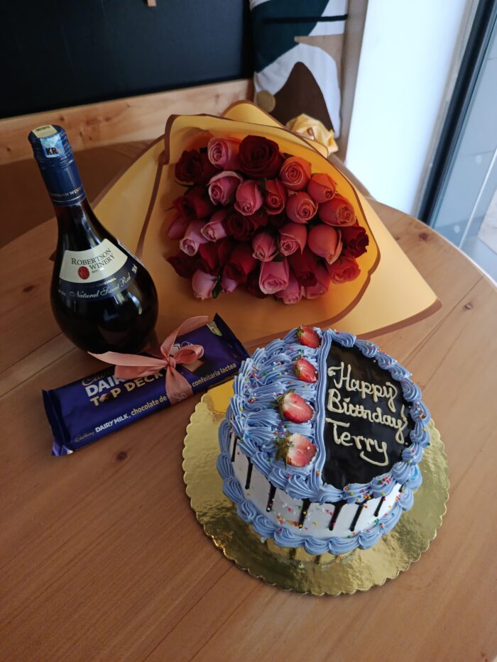 CAKE,WINE,FLOWERS & CHOCOLATE