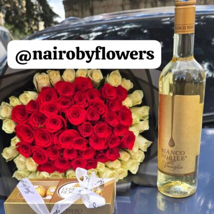 BIANCO NOBILE WINE, FERRERO CHOCOLATES & 50 ROSES