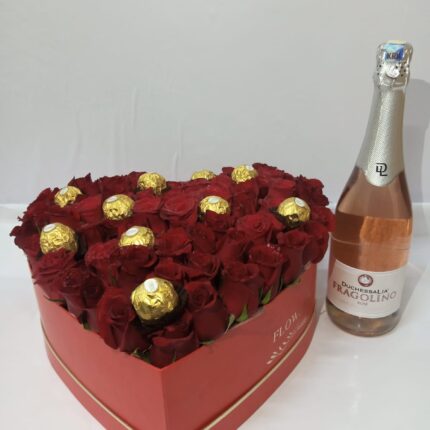 FRAGOLINO ROSÉ, CHOCOLATES & RED ROSES BOX