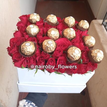 GOLDEN CHOCOLATES & RED ROSES BOX