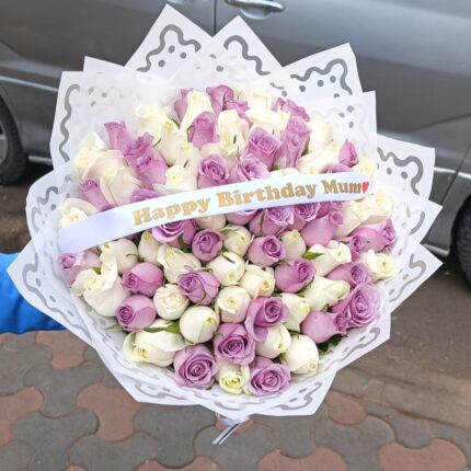 80 ROSES & CUSTOMISED RIBBON